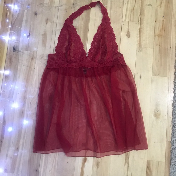 Red Victoria’s Secret Sheer Lace Halter Babydoll - Picture 4 of 17
